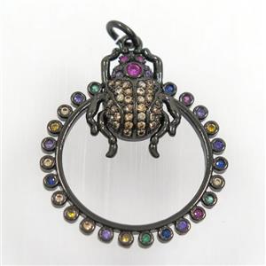 copper beetle pendant paved zircon, black plated, approx 24mm dia [FDZN7249]