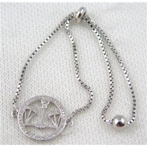 copper bracelet paved zircon, platinum plated, approx 10-20mm bead, 25mm length [FDZN725]