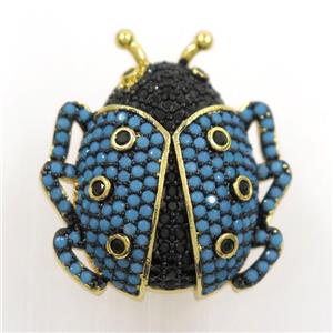 copper beetle pendant paved zircon, turq, gold plated, approx 22-25mm [FDZN7256]