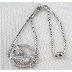 copper bracelet paved zircon, platinum plated, approx 10-20mm bead, 25mm length [FDZN726]