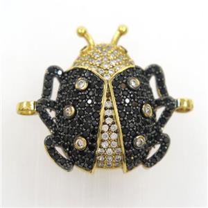 copper beetle connector paved zircon, gold plated, approx 22-25mm [FDZN7263]