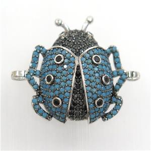 copper beetle connector paved zircon, platinum plated, approx 22-25mm [FDZN7265]