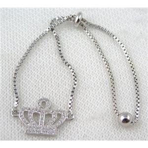 copper bracelet paved zircon, platinum plated, approx 10-20mm bead, 25mm length [FDZN727]