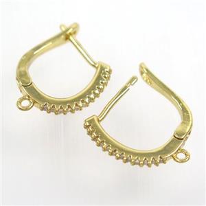 copper Leaveback earring paved zircon with loop, gold plated, approx 15-17mm [FDZN7271]