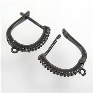 copper Earring hook paved zircon with loop, black plated, approx 15-17mm [FDZN7272]