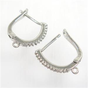 copper Earring hook paved zircon with loop, platinum plated, approx 15-17mm [FDZN7273]