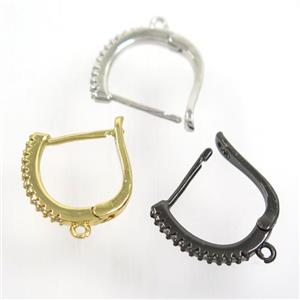 copper Earring hook paved zircon with loop, mix color, approx 15-17mm [FDZN7275]