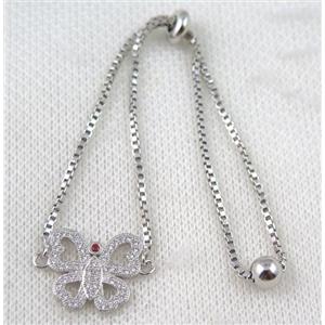 copper bracelet paved zircon, platinum plated, approx 10-20mm bead, 25mm length [FDZN728]