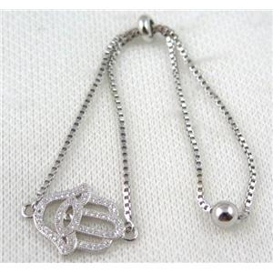 copper bracelet paved zircon, platinum plated, approx 10-20mm bead, 25mm length [FDZN729]