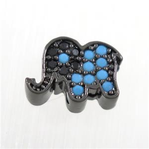 copper elephant beads paved zircon, turq, black plated, approx 8-11mm [FDZN7305]