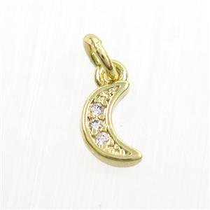 copper moon pendants paved zircon, gold plated, approx 5-7mm [FDZN7308]