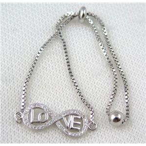 copper bracelet paved zircon, platinum plated, approx 10-20mm bead, 25mm length [FDZN731]