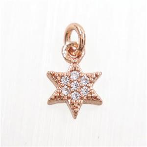 copper star pendants paved zircon, rose gold, approx 7.5mm dia [FDZN7310]