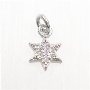 copper star pendants paved zircon, platinum plated, approx 7.5mm dia [FDZN7311]
