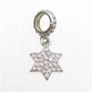 copper star pendants paved zircon, platinum plated, approx 10mm dia [FDZN7316]