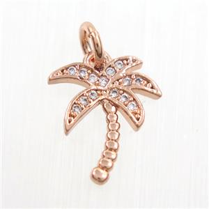 copper coconut tree pendants paved zircon, rose gold, approx 10-12mm [FDZN7319]