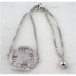 copper bracelet paved zircon, platinum plated, approx 10-20mm bead, 25mm length [FDZN732]