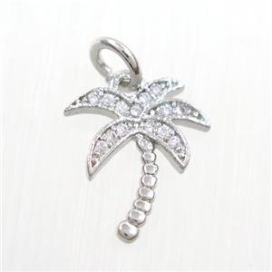 copper coconut tree pendants paved zircon, platinum plated, approx 10-12mm [FDZN7320]