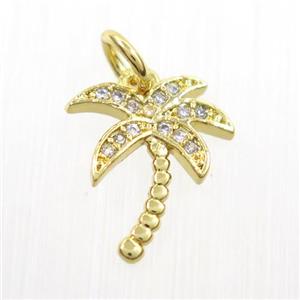 copper coconut tree pendants paved zircon, gold plated, approx 10-12mm [FDZN7321]