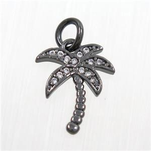 copper coconut tree pendants paved zircon, black plated, approx 10-12mm [FDZN7322]
