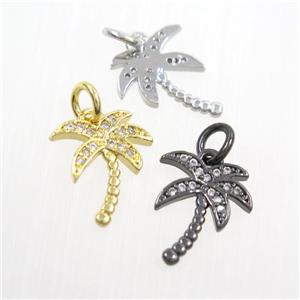 copper coconut tree pendants paved zircon, mix color, approx 10-12mm [FDZN7323]