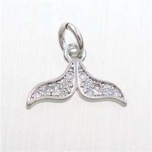 Copper Mermaid Tail Pendant Pave Zircon Platinum Plated, approx 6-13.5mm [FDZN7330]