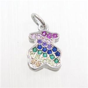 copper bear pendants paved zircon, platinum plated, approx 8-9mm [FDZN7335]