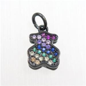 copper bear pendants paved zircon, black plated, approx 8-9mm [FDZN7337]