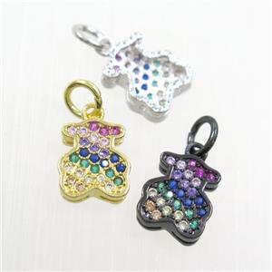 copper bear pendants paved zircon, mix color, approx 8-9mm [FDZN7338]