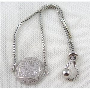 copper bracelet paved zircon, platinum plated, approx 10-20mm bead, 25mm length [FDZN734]