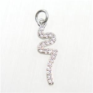 copper snake pendants paved zircon, platinum plated, approx 6-18mm [FDZN7340]