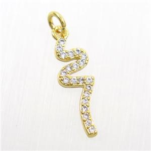 copper snake pendants paved zircon, gold plated, approx 6-18mm [FDZN7341]