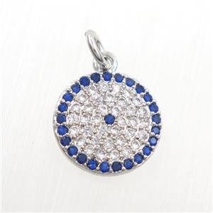 copper circle pendants paved zircon, platinum plated, approx 12mm dia [FDZN7345]