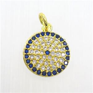copper circle pendants paved zircon, gold plated, approx 12mm dia [FDZN7346]