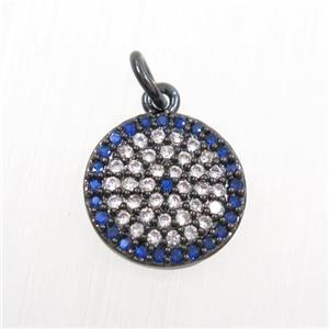 copper circle pendants paved zircon, black plated, approx 12mm dia [FDZN7347]