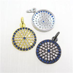 copper circle pendants paved zircon, mix color, approx 12mm dia [FDZN7348]