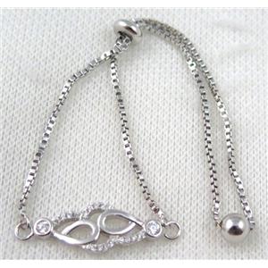 copper bracelet paved zircon, platinum plated, approx 10-20mm bead, 25mm length [FDZN735]