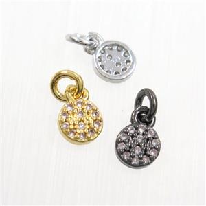copper circle pendants paved zircon, mix color, approx 5mm dia [FDZN7353]