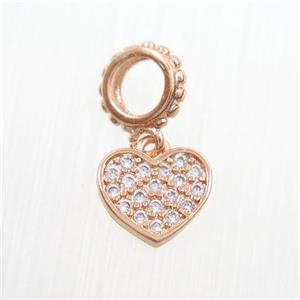 copper heart pendants paved zircon, rose gold, approx 8-9mm [FDZN7354]