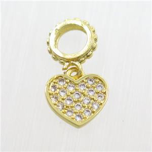 copper heart pendants paved zircon, gold plated, approx 8-9mm [FDZN7356]