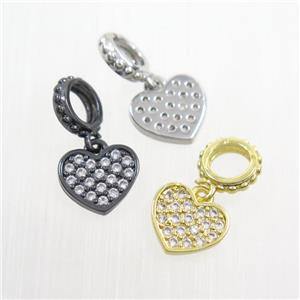 copper heart pendants paved zircon, mix color, approx 8-9mm [FDZN7358]