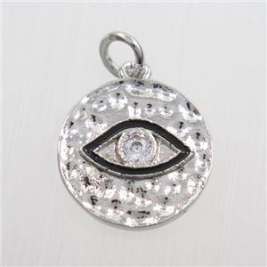 copper eye pendants paved zircon, platinum plated, approx 14.5mm dia [FDZN7360]