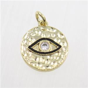 copper eye pendants paved zircon, gold plated, approx 14.5mm dia [FDZN7361]