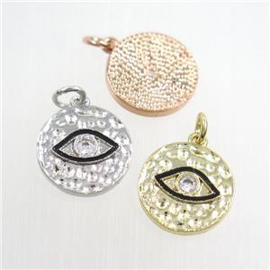 copper eye pendants paved zircon, mix color, approx 14.5mm dia [FDZN7362]