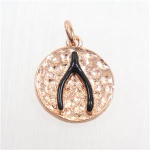 copper Wishbone pendants, rose gold, approx 14.5mm dia [FDZN7363]
