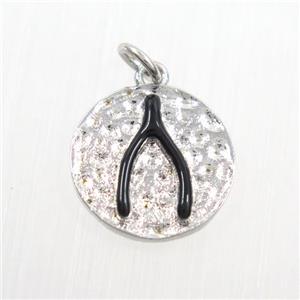 copper Wishbone pendants, platinum plated, approx 14.5mm dia [FDZN7364]