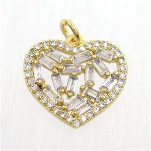 copper heart pendants paved zircon, gold plated, approx 15-17mm [FDZN7369]