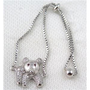 copper bracelet paved zircon, platinum plated, approx 10-20mm bead, 25mm length [FDZN737]