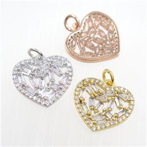 copper heart pendants paved zircon, mix color, approx 15-17mm [FDZN7370]