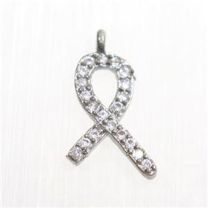 copper cancer ribbon pendants paved zircon, platinum plated, approx 8-14mm [FDZN7372]